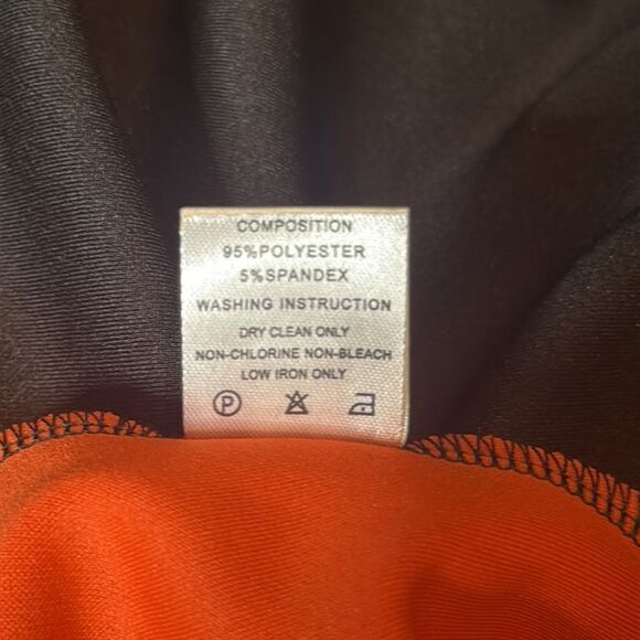 Women’s Black & Orange Asymmetrical Ruffled Front Midi Dress Zip Up Back Size M - Picture 13 of 13